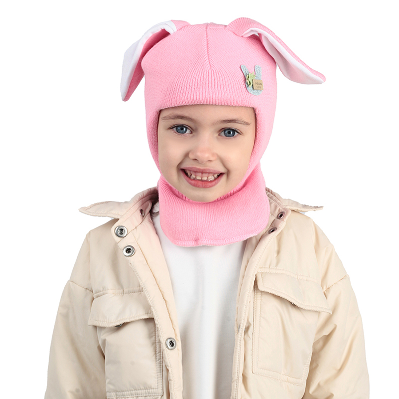 Шапка-шлем для девочки зимняя Зайчик Baziator CL00W CL0047, светло-розовая, 48-50 розовая вязаная шапка для девочки