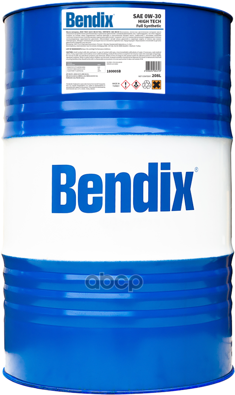 

Моторное масло BENDIX High Tech C2/C3 Api Sn/Cf Acea C2/C3 Vw синтетическое 0W30 208л
