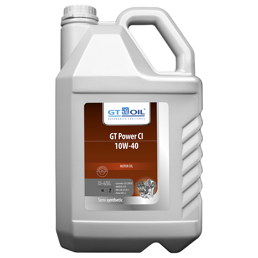 фото Масло gt oil моторное power ci, sae 10w-40, api ci-4/sl,(полусинтетическое) 6 л