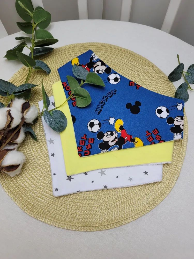 Нагрудники непромокаемые Микки на синем + желтый + звёзды 3шт