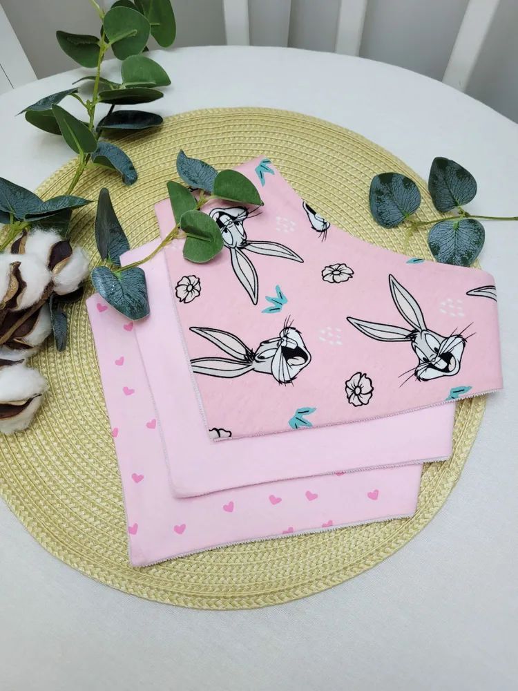 Нагрудники непромокаемые Кролик + серд.на розовом + розовый 3шт