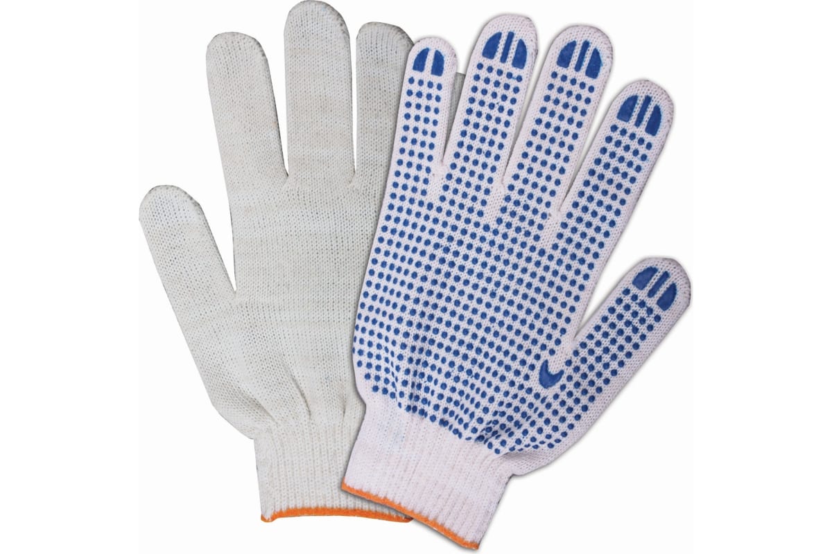 Трикотажные перчатки КОРДЛЕНД хлопок, 3-х нитка, белые, 10-й класс, M, 23-25 гр, ПВХ точка