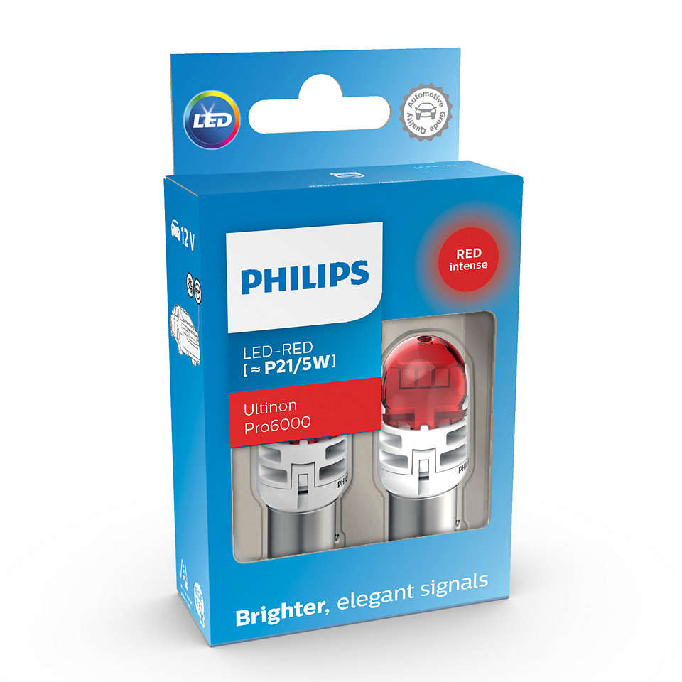 фото Лампы светодиодные philips p21/5w 12v-led (bay15d) red 2.5/0.5w (2шт.) 11499ru60x2