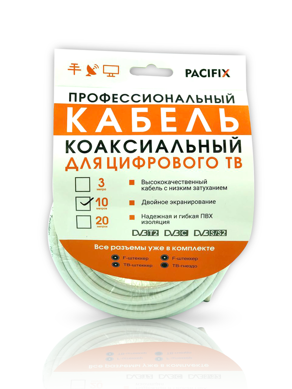 

Кабельная сборка RG6 белый 10 м Pacifix, Кабельная сборка RG6 белый 10м