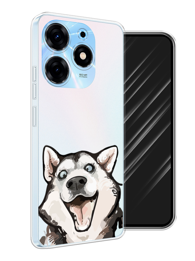 

Чехол Awog на Tecno Spark 10 Pro "Радостный хаски", Белый;голубой;черный, 303750-1
