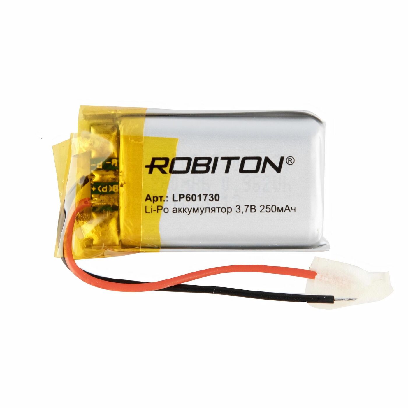 

Аккумулятор ROBITON LP 601730, Li-Pol, 3.7 В, 250 мАч, призма со схемой защиты, LP 601730