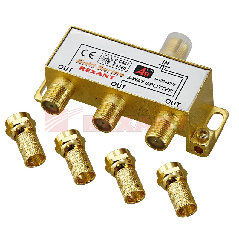 

Антенный разветвитель Rexant 05-6102-1 ДЕЛИТЕЛЬ ТВ Краб х 3 + 4шт. F-BOX 5-1000 МГц Gold