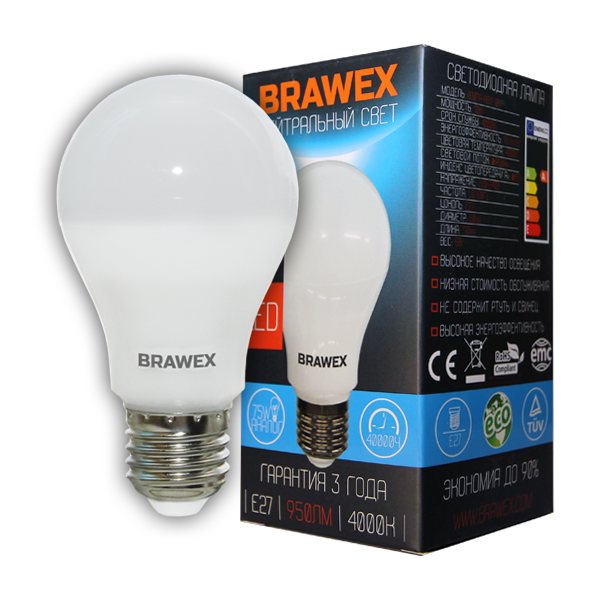 

Светодиодная лампа BRAWEX 11Вт 4000К А60 Е27 0307D-A60-11N