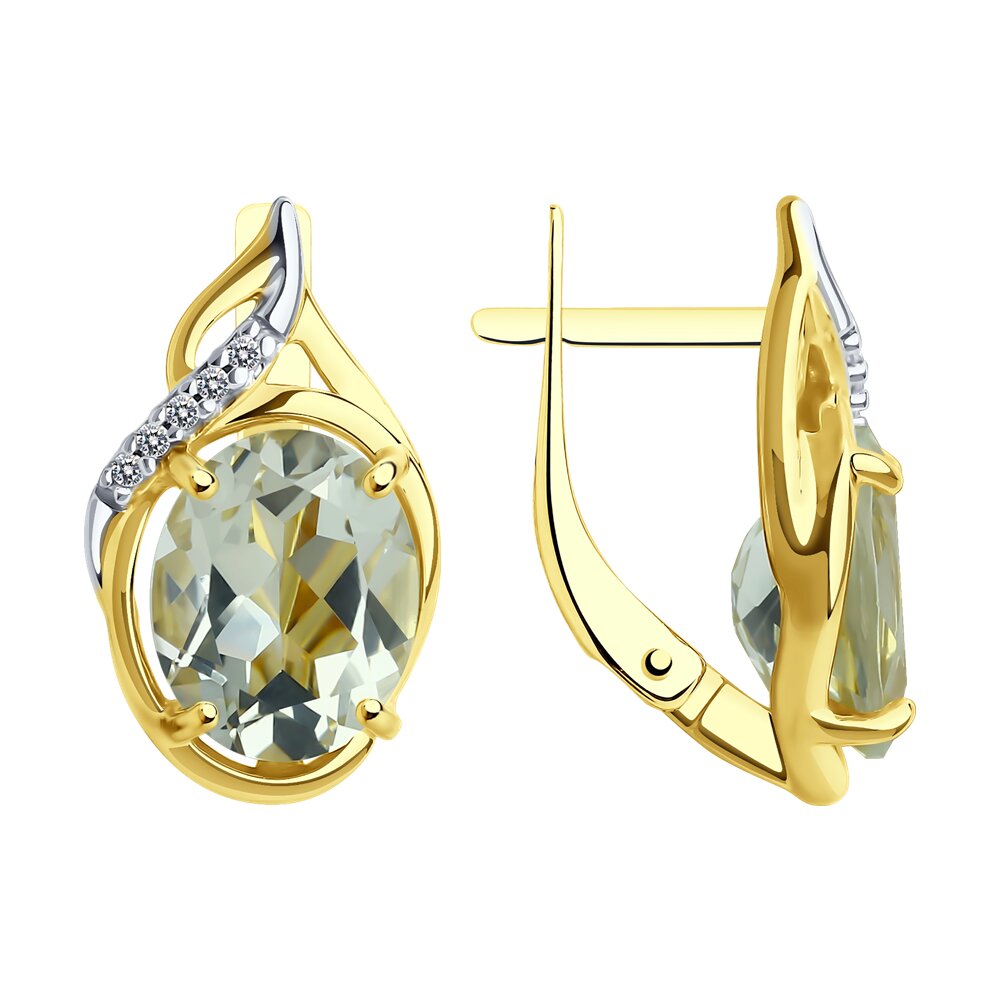 

Серьги из серебра SOKOLOV 92022665, фианит\празиолит, 92022665