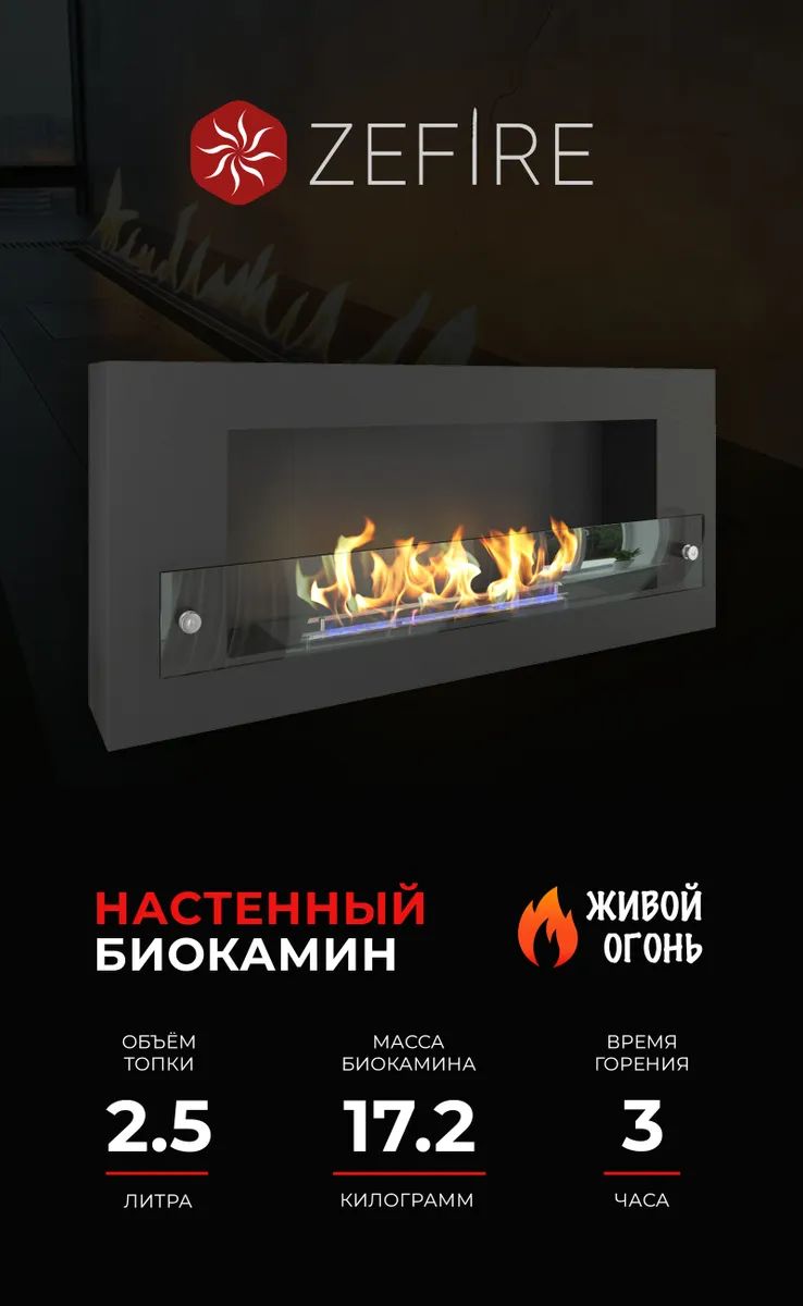 

Биокамин ZeFire Orion 900 со стеклом, черный, Orion 900 со стеклом