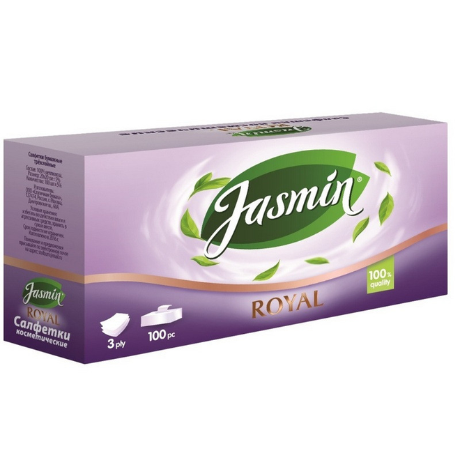 

Салфетки косметические Jasmin 3-сл. 100шт./уп.белые, Белый
