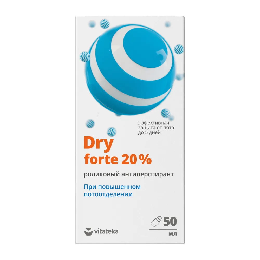 Роликовый антиперспирант от обильного потоотделения Vitateka Dry Forte 20% спиртовой 50 мл