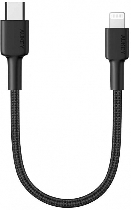фото Кабель aukey braided nylon для ipod,iphone,ipad (cb-cl12) usb-c to lightning 18cm (black)