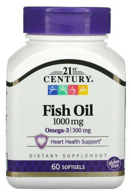 21st Century, Fish Oil, 1000 mg,Омега-3 жевательные таблетки 60 шт.