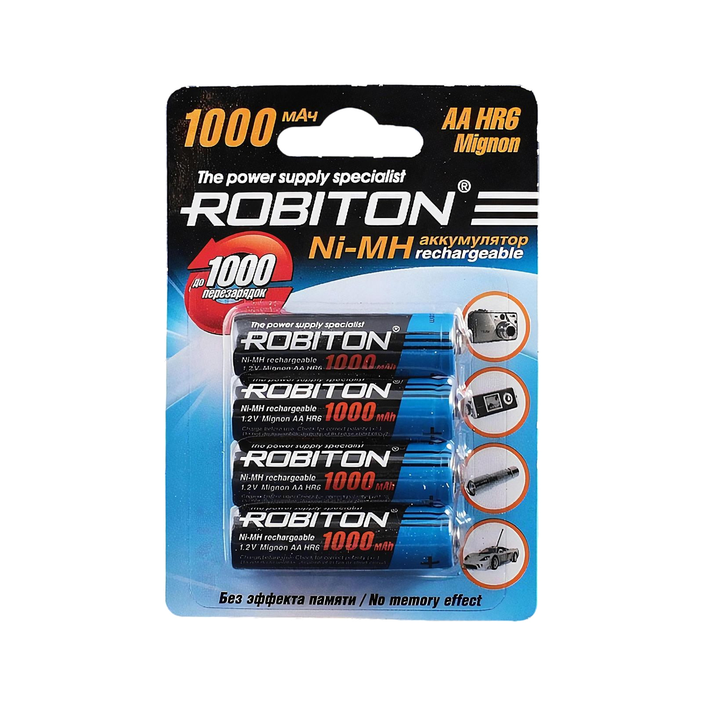 

Аккумулятор ROBITON AA, 1.2В 1000мАч / 1.2V 1000mAh, NiMh, 4 штуки