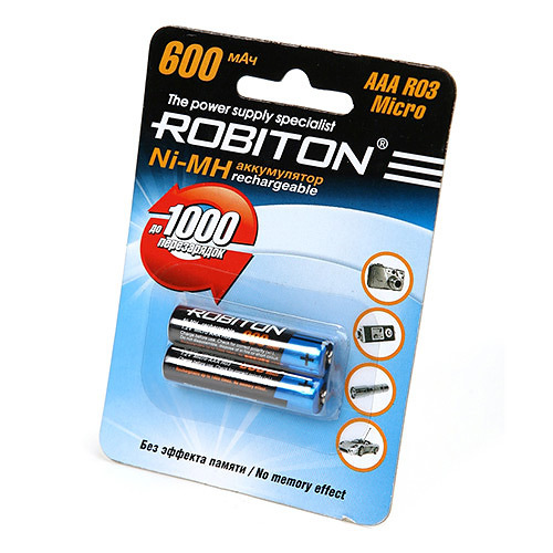 Аккумулятор ROBITON AAA, 1.2 В, 600 мАч,NiMH 2 штуки