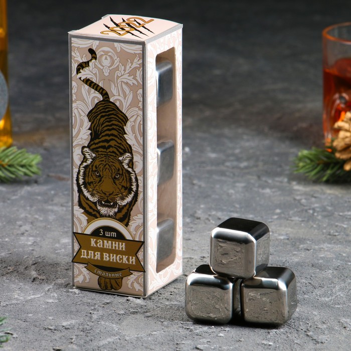 

Набор стальных камней для виски Тигр, 3 шт