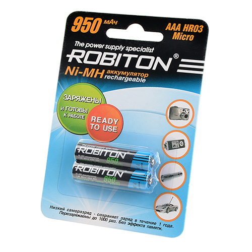 Аккумулятор ROBITON AAA (LR03) / 1.2 В/ 950 мАч/ NiMH 2 штуки в блистере / предзаряженный