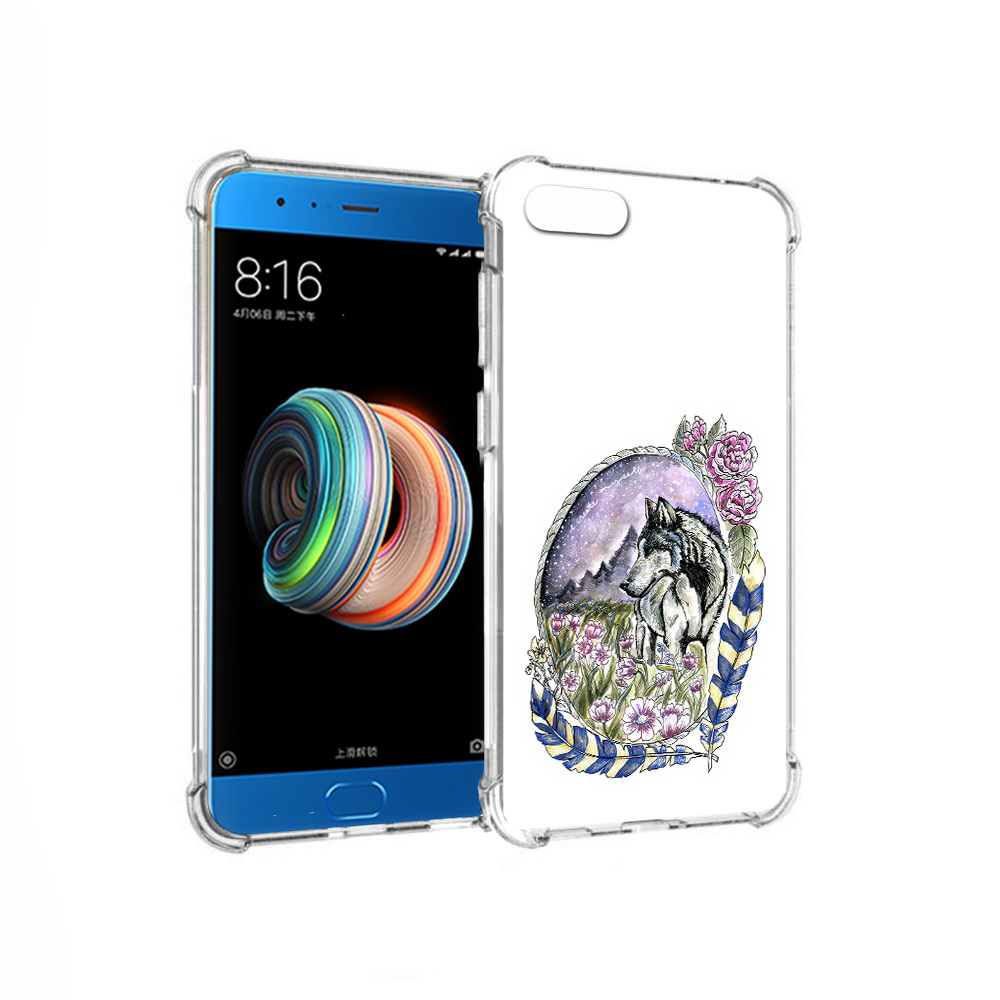 

Чехол MyPads Tocco для Xiaomi Mi Note 3 нарисованный волк в цветах с перьями, Прозрачный, Tocco