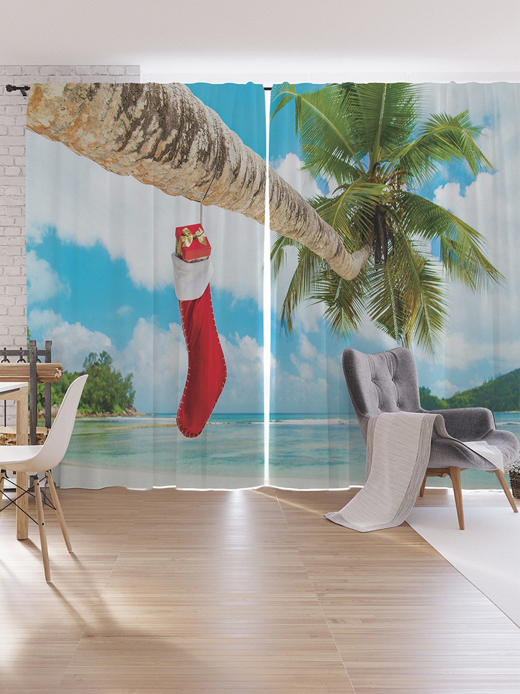 

Шторы под лён JoyArty "Новый год на пляже", серия Oxford DeLux, 340х265 см, Новый год на пляже