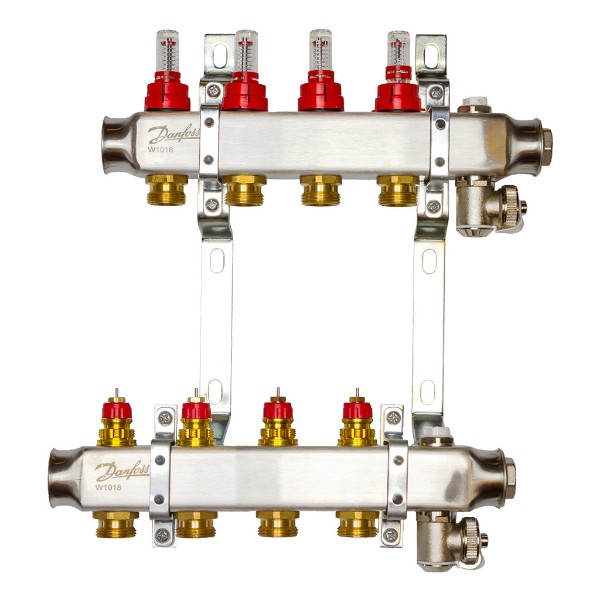 Комплект коллекторов Danfoss SSM-4F с расходомерами и кронштейнами, 4 контура