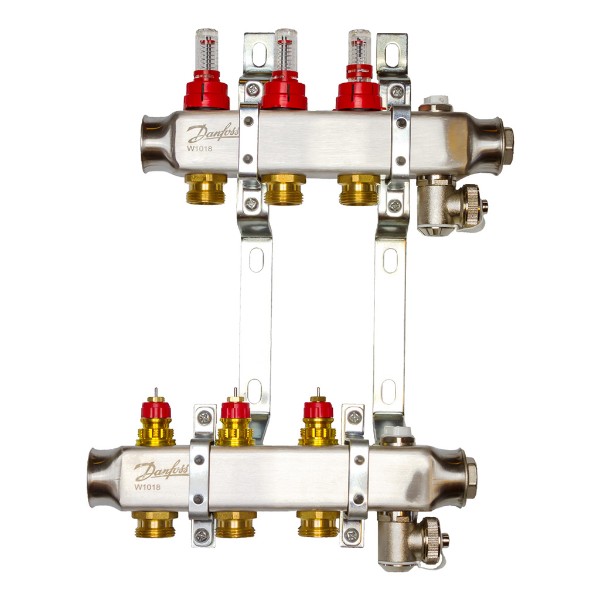 Комплект коллекторов Danfoss SSM-3F с расходомерами и кронштейнами, 3 контура