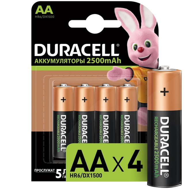 

Аккумулятор DURACELL АА/HR6/4BL 2500mAh предзаряженные