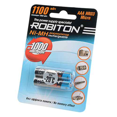 

Аккумулятор ROBITON AAA, 1.2 В, 1100 мАч, NiMH 2 штуки в блистере