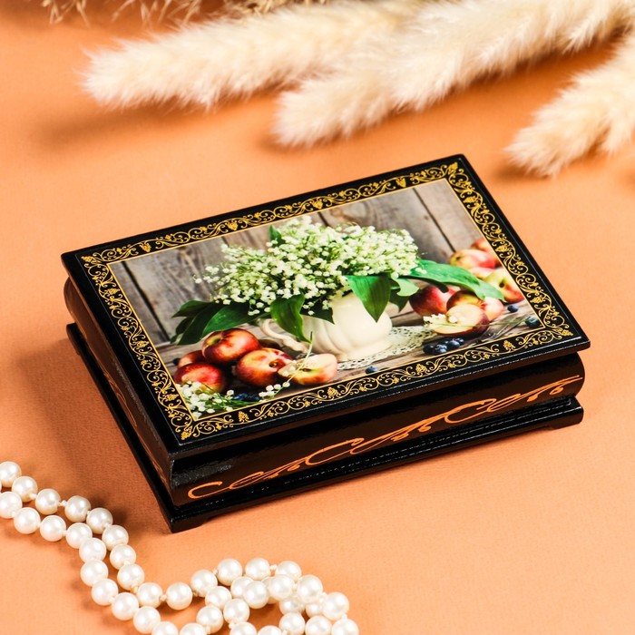 

Шкатулка «Ландыши в кувшине», 10x14 см, лаковая миниатюра, Черный, Лаковая миниатюра - Цветы
