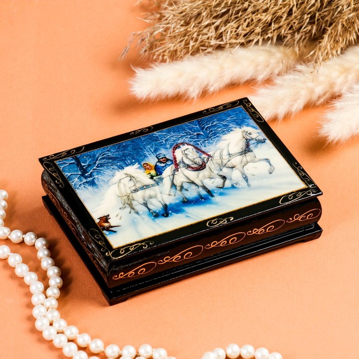 фото Шкатулка «зимняя тройка», 10?14 см, лаковая миниатюра nobrand