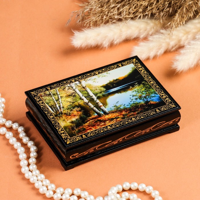 фото Шкатулка «берег озера», 10×14 см, лаковая миниатюра nobrand