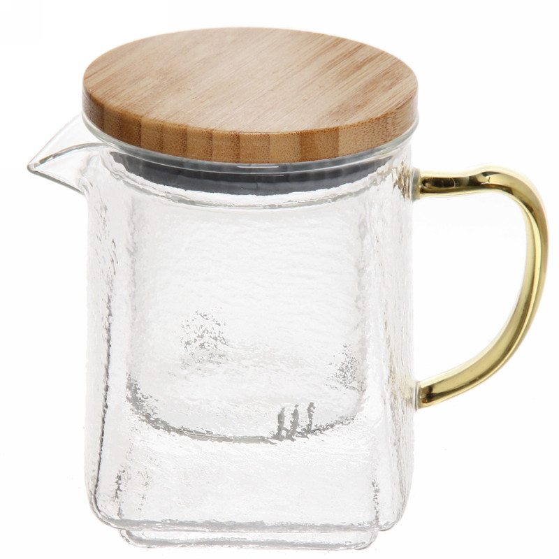 Заварочный чайник Селфи ICE 500мл с стеклянныйо стеклянным ситом и бамбуковой крышкой