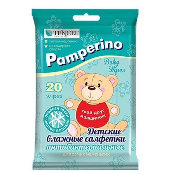 Салфетки влажные детские Pamperino антибактериальные, 20 шт