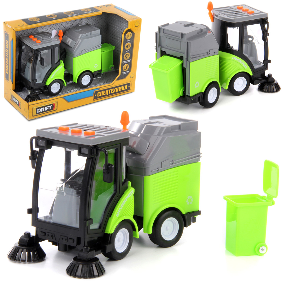 Уборочная машина Drift 1:16, свет, звук 118481 drift машина спецтехника sanitation truck