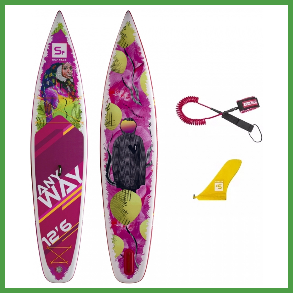 SUP-борд SUP Face Any Way RENTAL 12.6 надувной двухслойный, 381x81x15 см, плавник, лиш