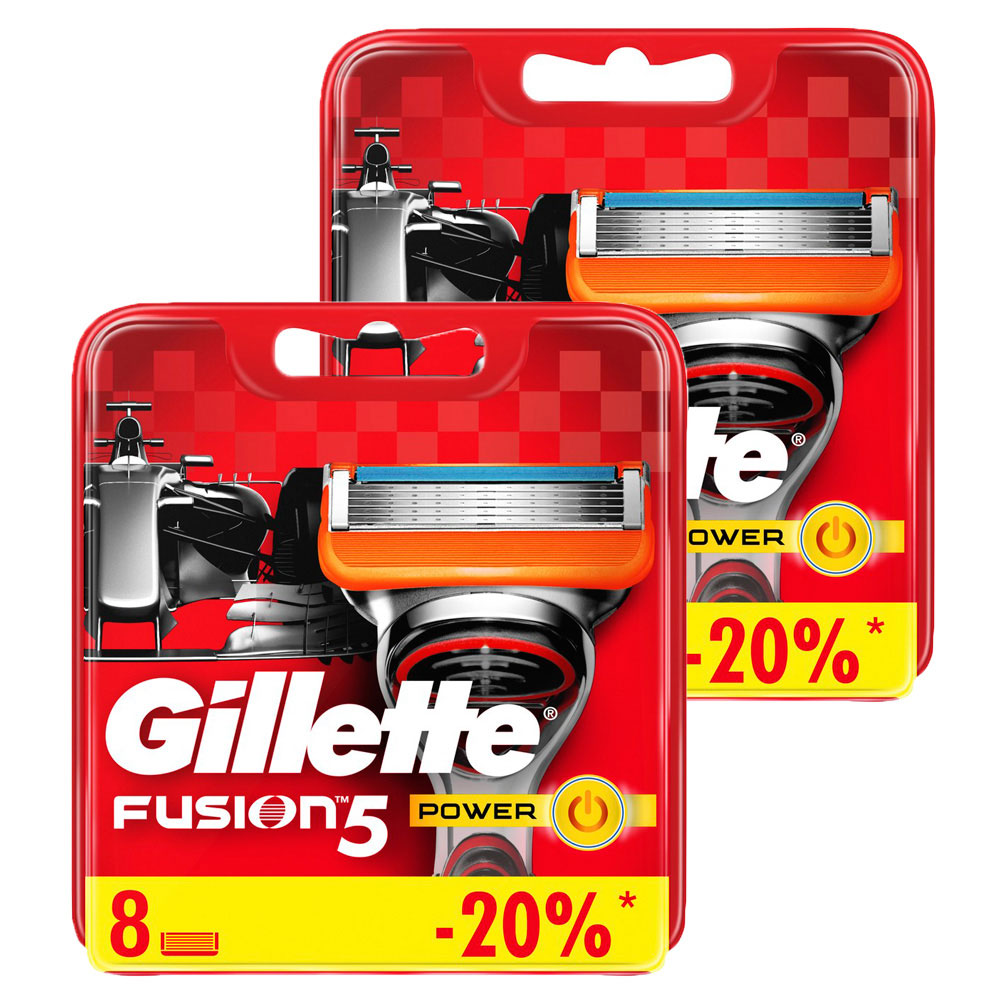 

Годовой запас Gillette сменные кассеты для бритья Fusion5 Power, 8+8 (16 шт)