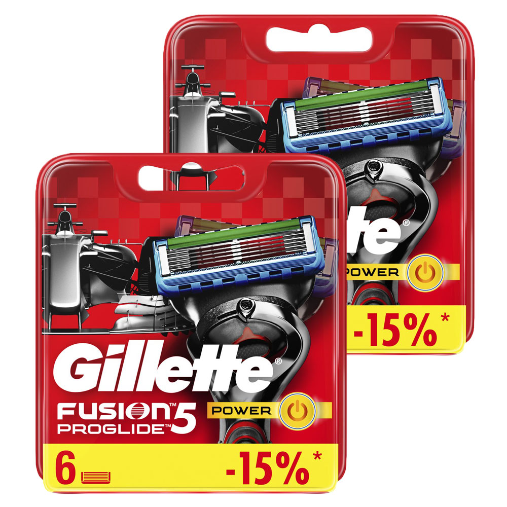 Годовой запас Gillette сменные кассеты для бритья Fusion5 ProGlide Power, 6+6 (12 шт) gillette сменные кассеты для мужской бритвы gillette king c gillette с 2 лезвиями для бритья и контуринга