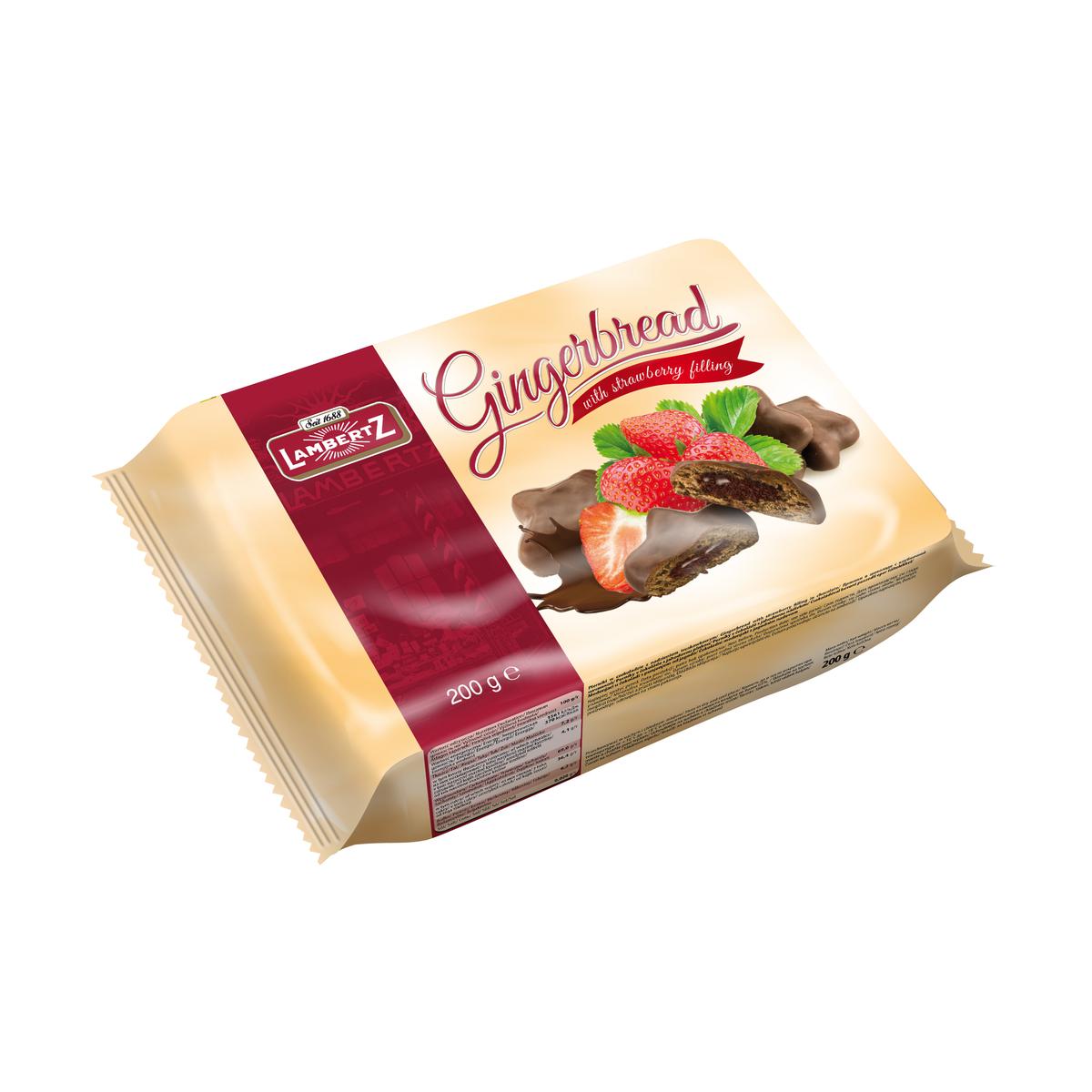 Пряники Lambertz Gingerbread с клубничной начинкой в шоколаде 200 г