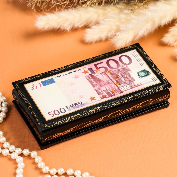 

Шкатулка - купюрница «500 EURO», 8,5x17 см, лаковая миниатюра, Черный, Лаковая миниатюра - Деньги