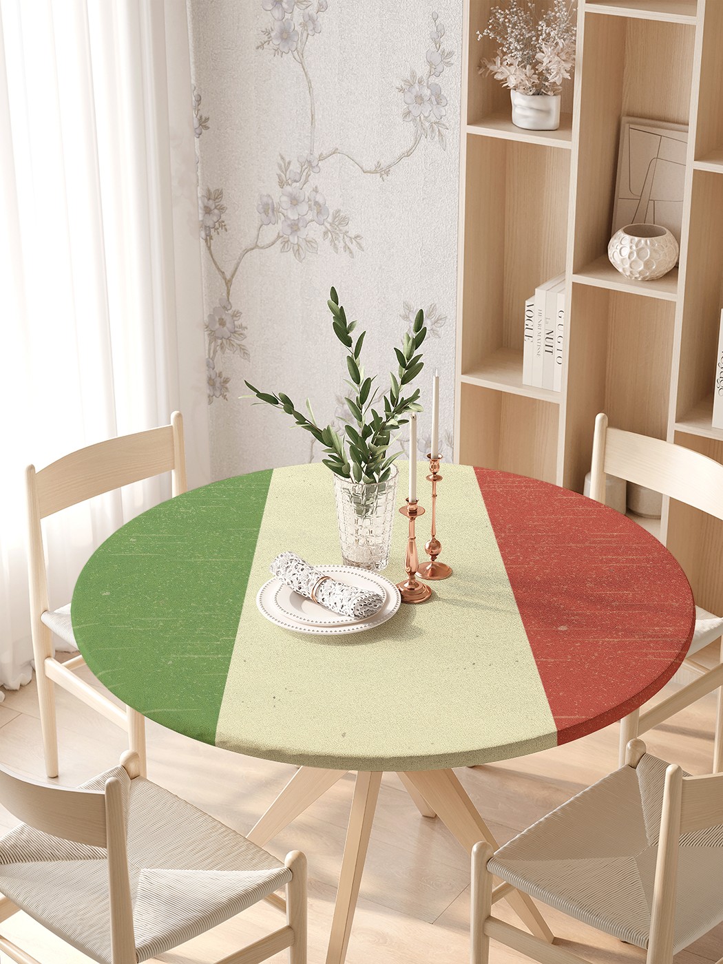 

Круглая кухонная скатерть на резинке JoyArty, на круглый стол диаметром 105-120 см, Зеленый, Ретро-флаг Италии
