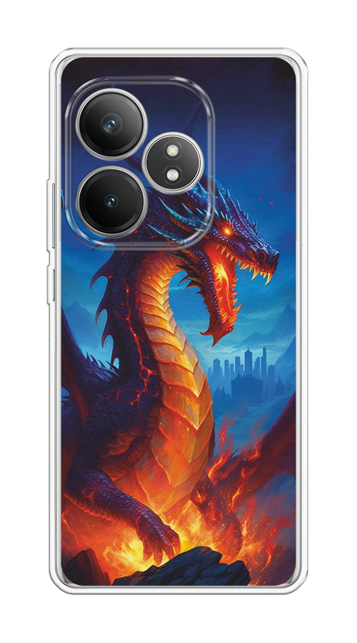 

Чехол на Realme GT 6T "Дракон над лавой", Оранжевый;коричневый;синий, 2517550-1