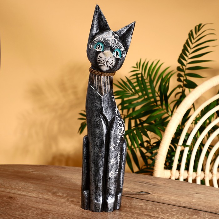 

Сувенир дерево "Кошка металлик с цветком" 5,5х12х50 см, Черный