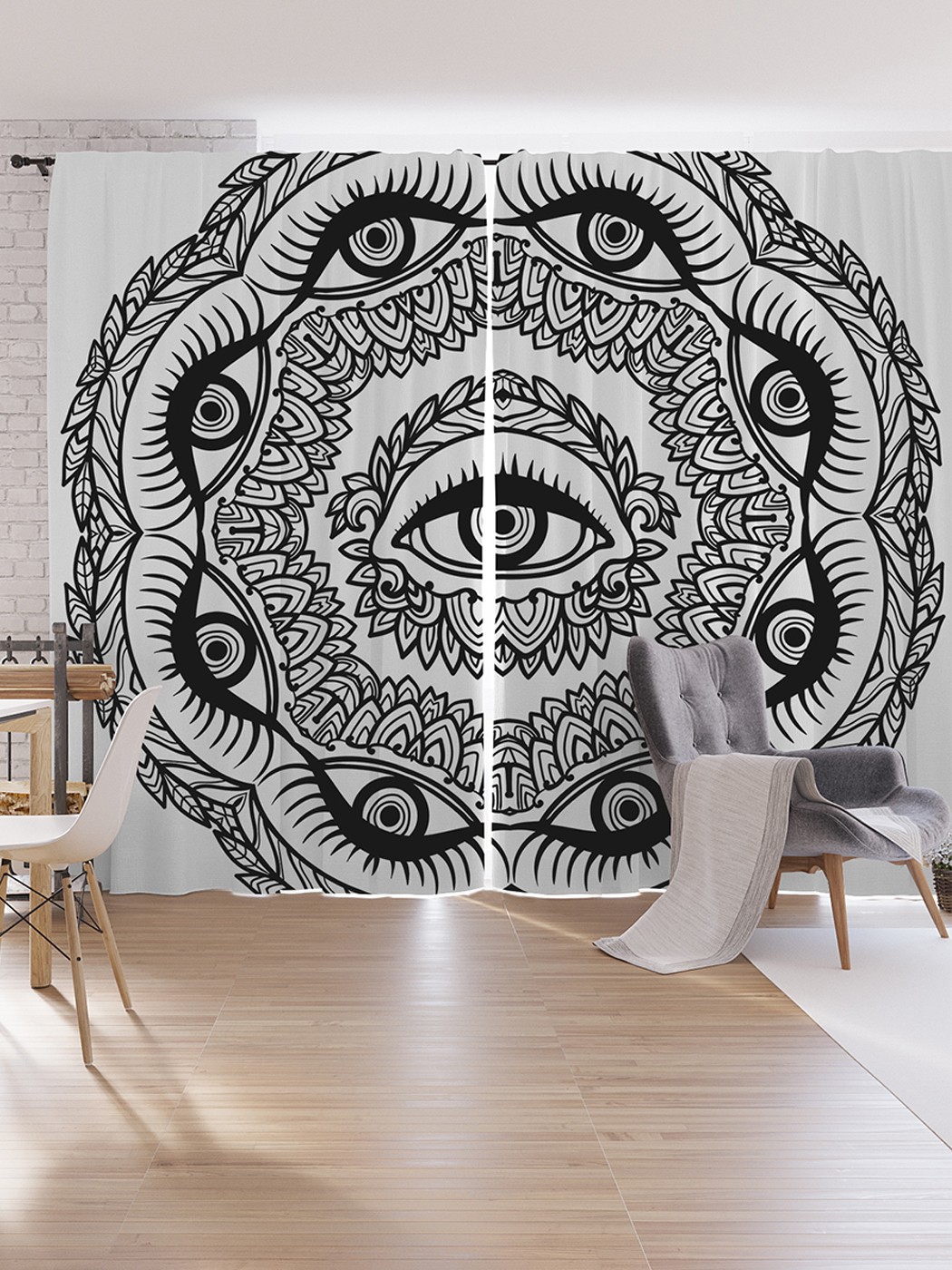 

Шторы под лён JoyArty "Глаза в цветочном узоре", серия Oxford DeLux, 340х265 см, Глаза в цветочном узоре