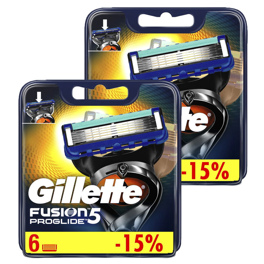 Годовой запас Gillette сменные кассеты для бритья Fusion5 ProGlide, 6+6 (12 шт)