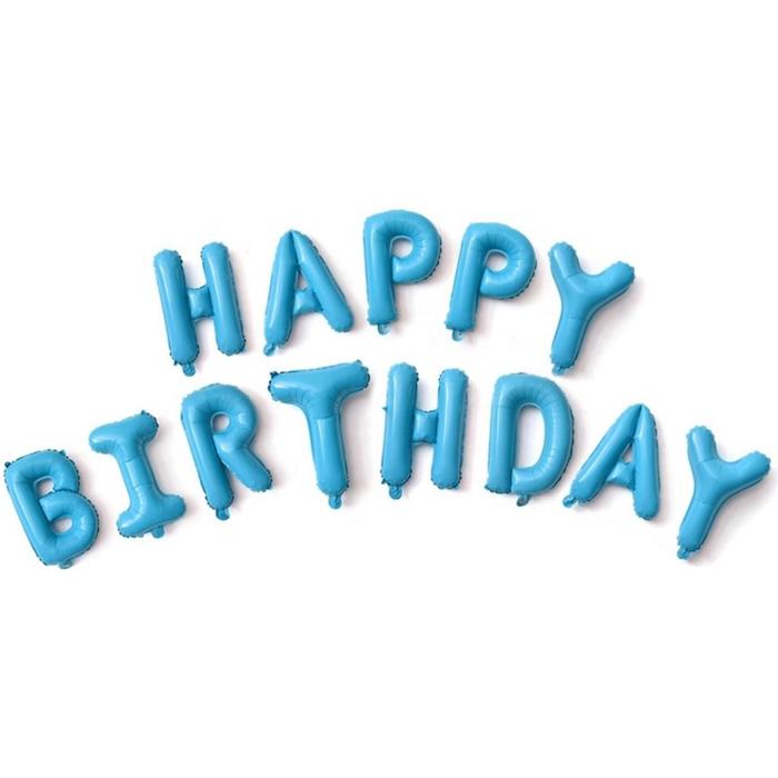

Шары фольгированные 16" Happy Birthday, набор букв, цвет голубой, День рождения