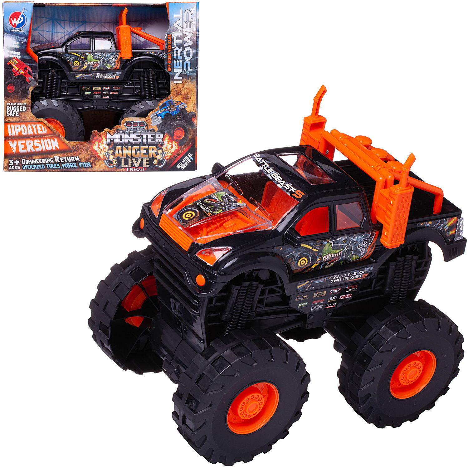 Машинка Junfa toys Джип-внедорожник 4х4 Гнев монстра, 1:16, черно-оранжевый гироборд hoverbot c 2 черно оранжевый gс2boe