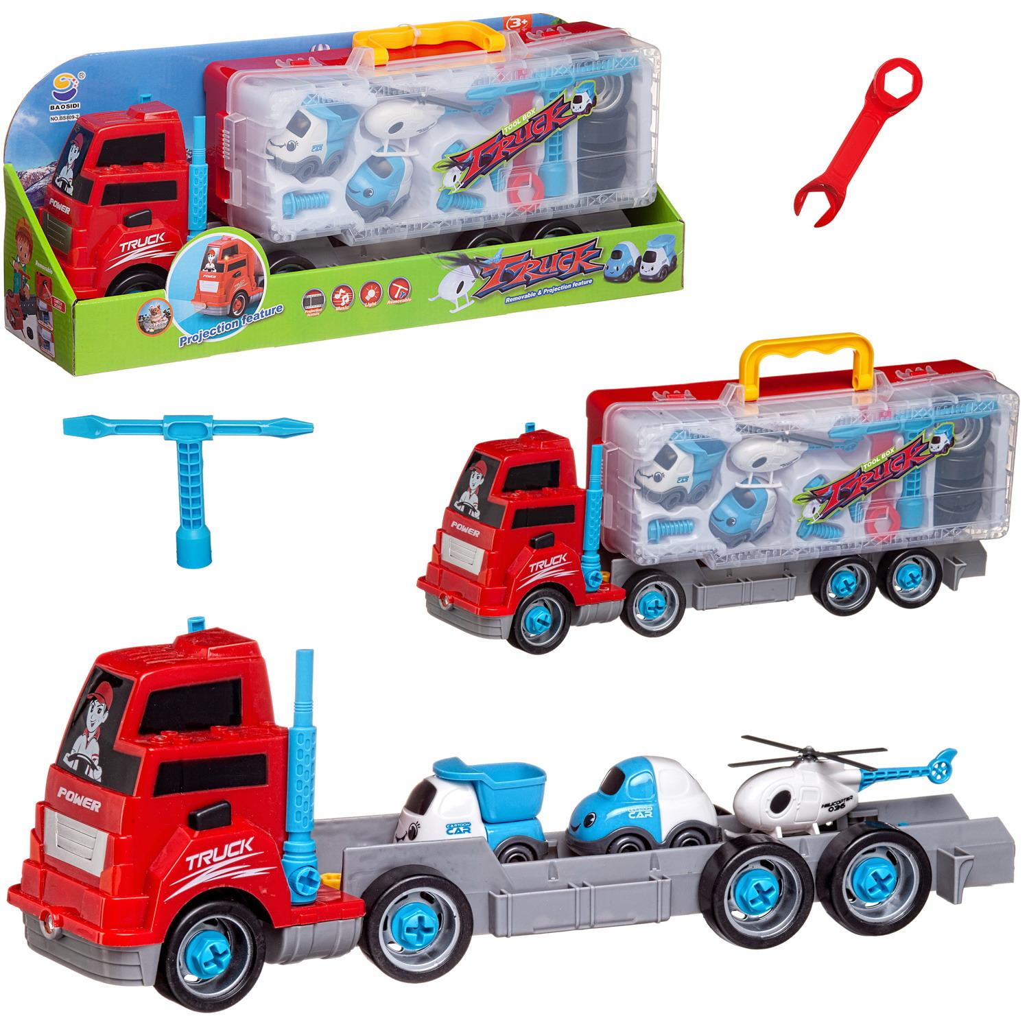 Игровой набор Junfa Грузовик с машинками и запчастями в чемоданчике, красный junfa грузовик с машинками и запчастями