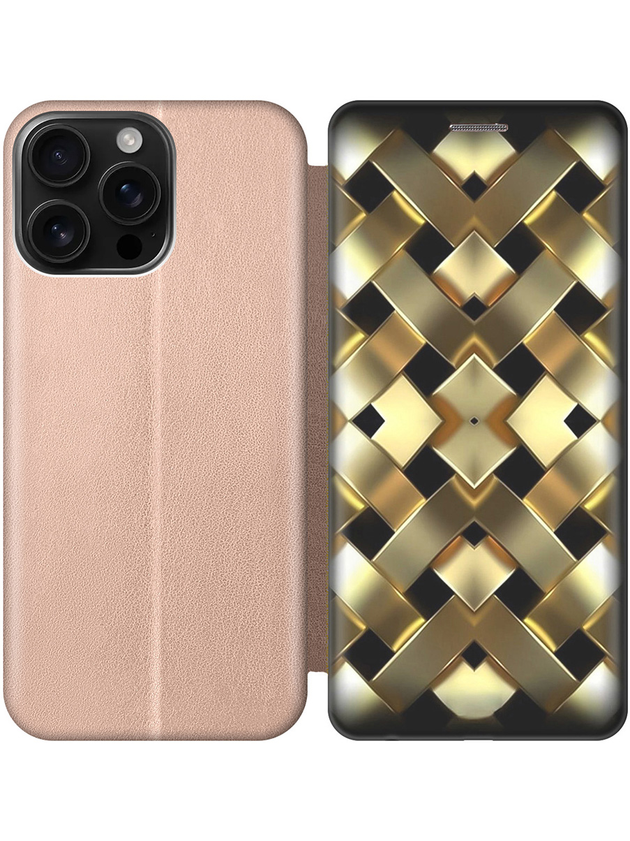 

Чехол-книжка на Apple iPhone 16 Pro Max с принтом "Плетение золота" золотой, Золотистый;черный, 785198331