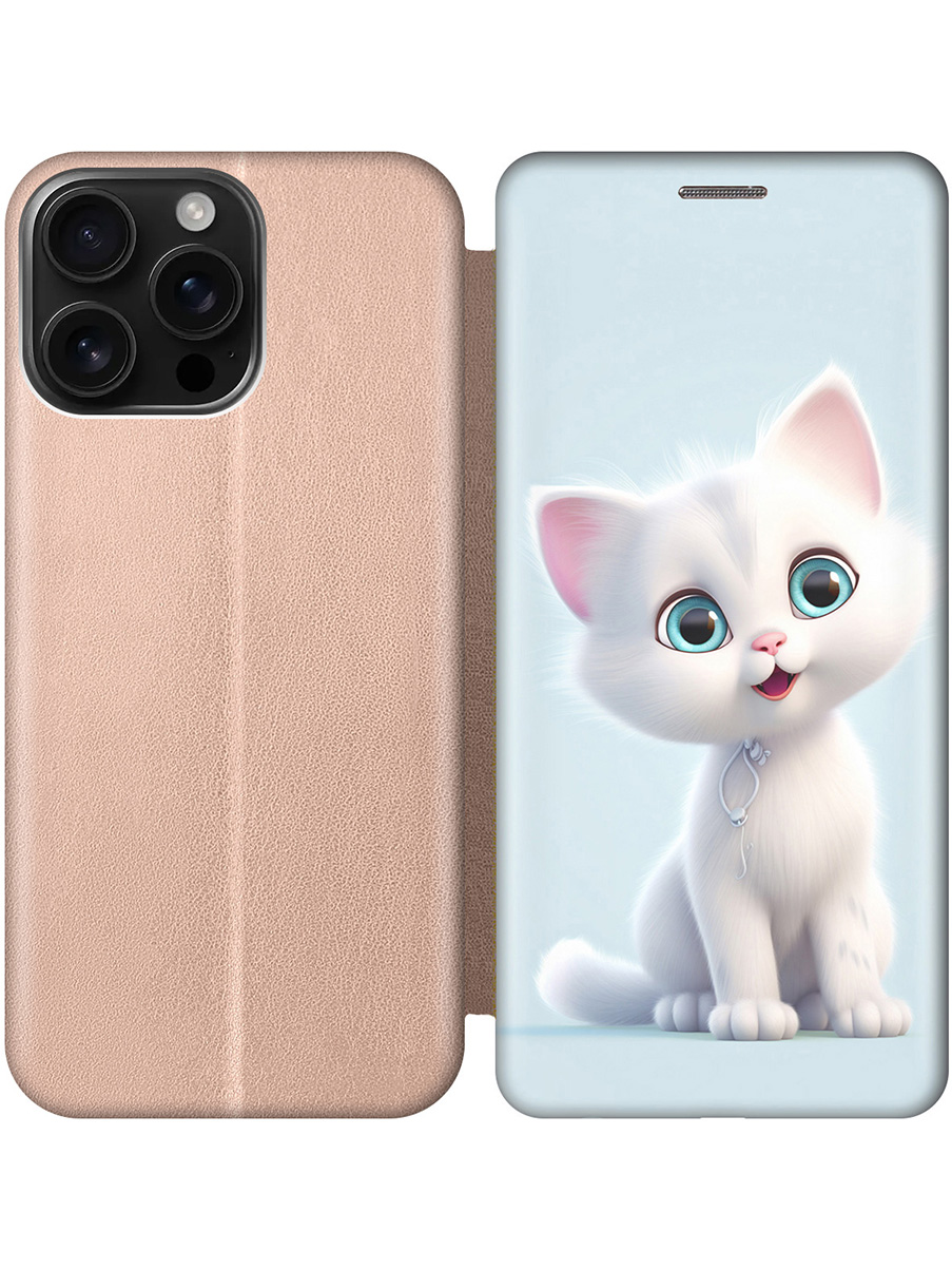 

Чехол-книжка на Apple iPhone 16 Pro Max с принтом "Глазастый котик" золотой, Золотистый;голубой;белый, 785198311