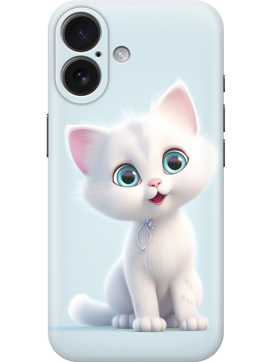 

Силиконовый чехол на Apple iPhone 16 с принтом "Глазастый котик", Прозрачный;голубой;белый, 785196511